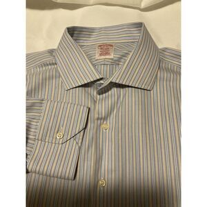 Brooks Brothers Madison Shirt Men 17-35 Lt Blue Striped Button Up Long Sleeve‎